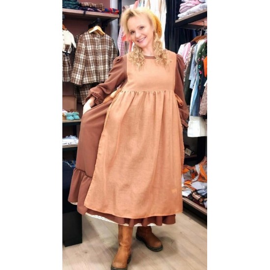 Angela Önlüklü Vintage Şilebezi Elbise