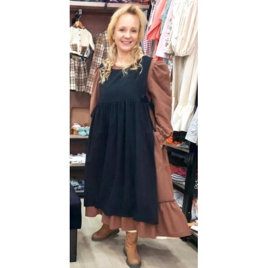 Angela Önlüklü Vintage Şilebezi Elbise