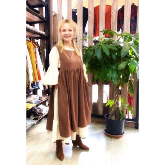 Amanda Önlüklü Vintage Şilebezi Elbise