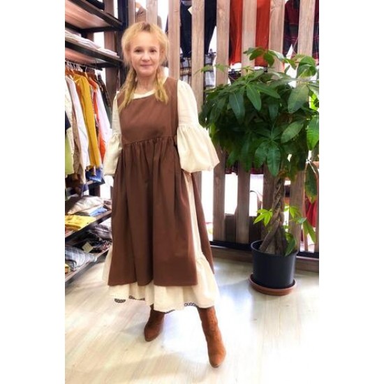 Amanda Önlüklü Vintage Şilebezi Elbise